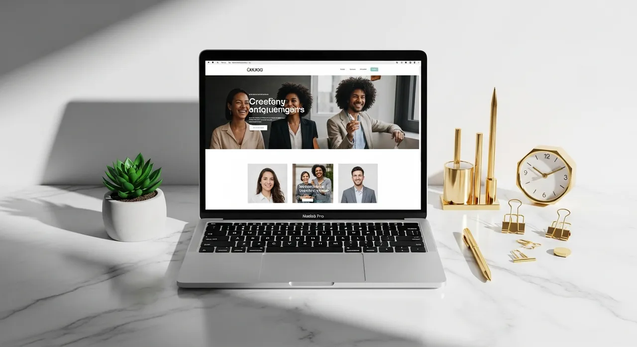 Sleek MacBook Pro showing a beautiful professional website homepage on screen